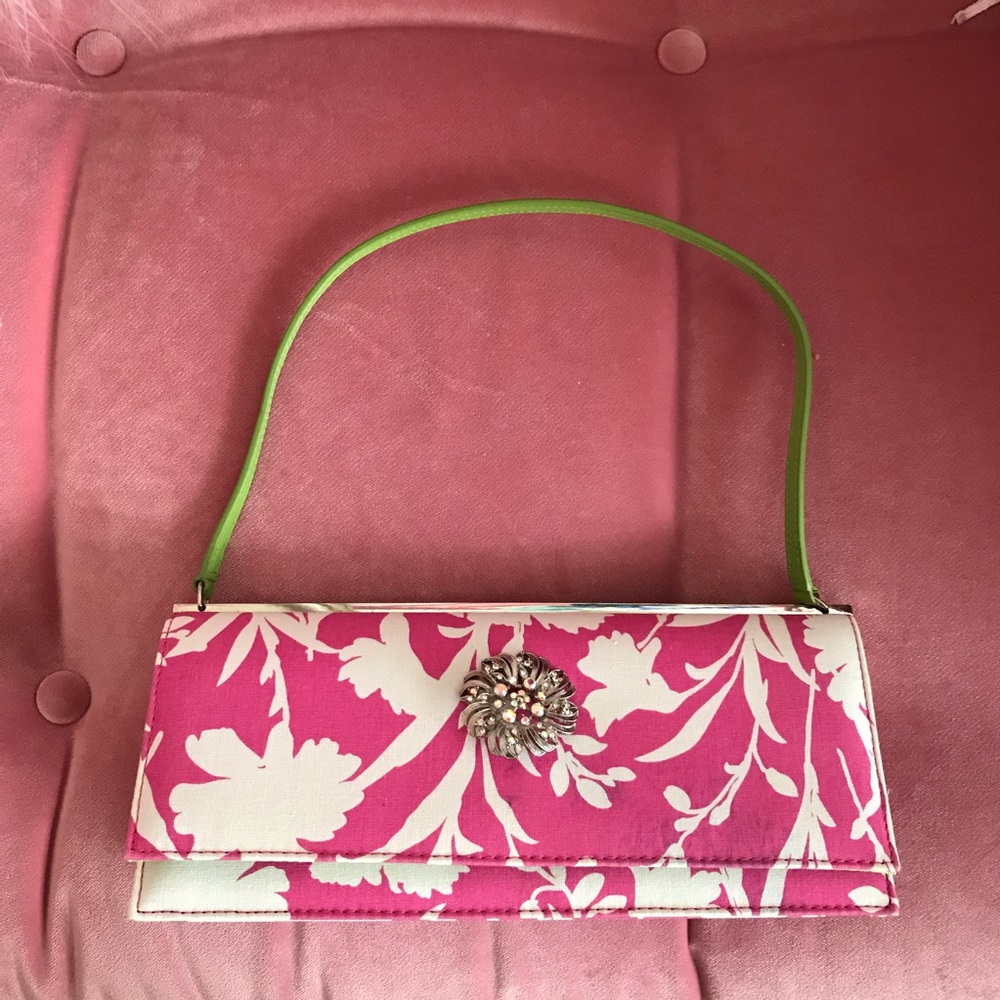 NWOT Pink floral and jeweled summer bag